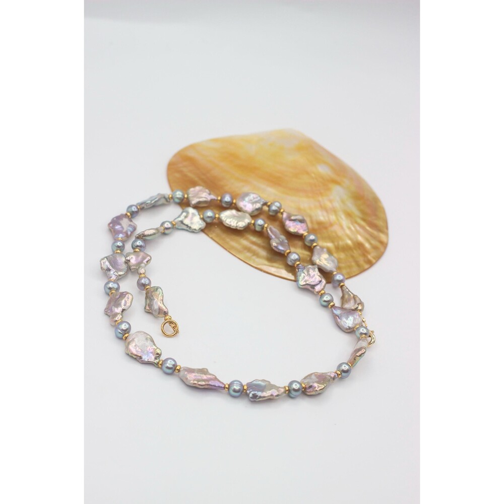 22” Gray Keshi Pearl Necklace Irregular Baroque Gold Filled Unique Statement